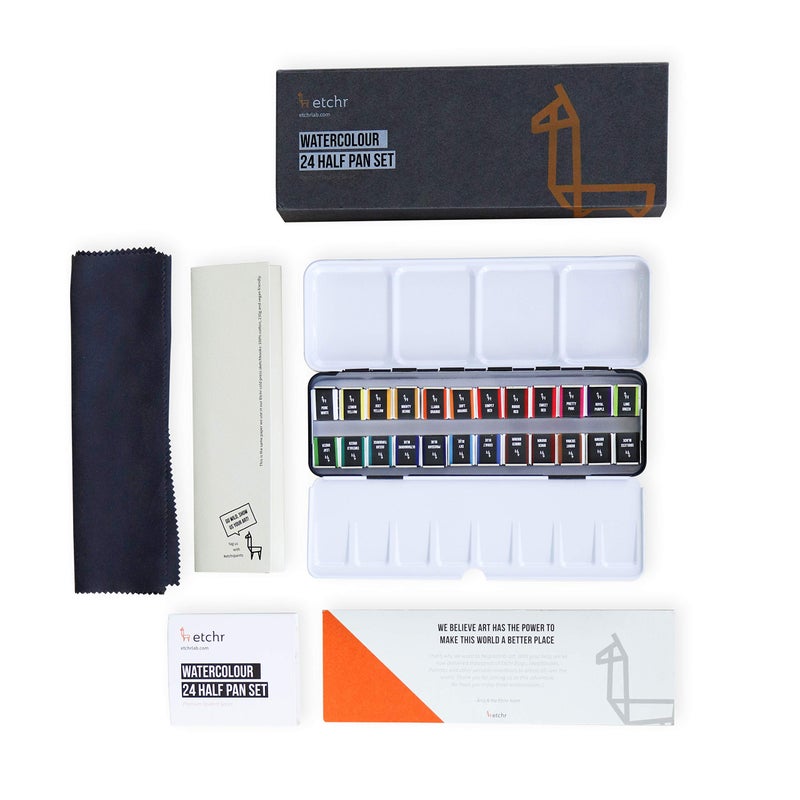 ETCHR مجموعة ألوان مائية من إيتشر 24 نصف لوحة - لوحة سفر بدرجة فنية مع ألوان زاهية وثابتة الضوء - Image 2